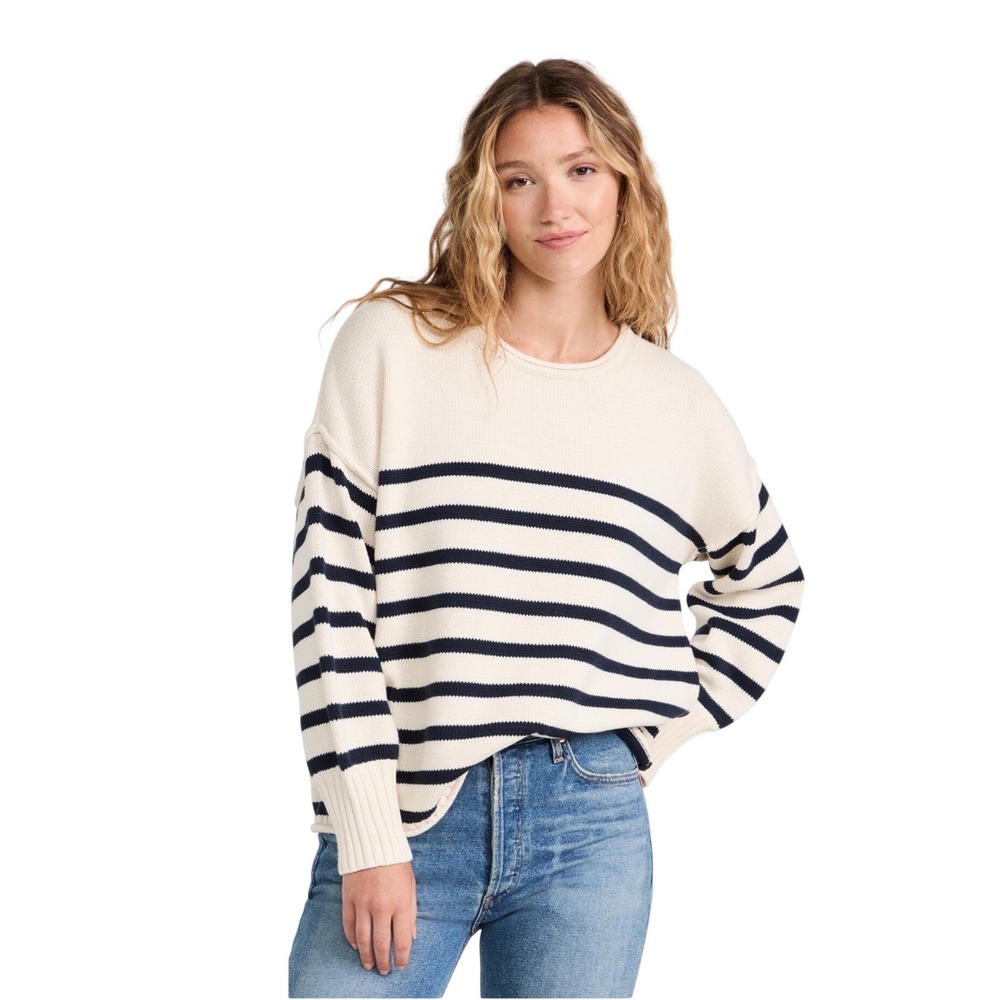 Madewell Conway Pullover Sweater XL Cream Navy Stripe Cotton Coastal Preppy